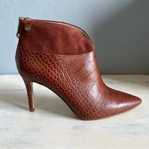 LOUISE et CIE| Terra Cotta Sana Croc-Embossed Ankle Booties Size 7.5
